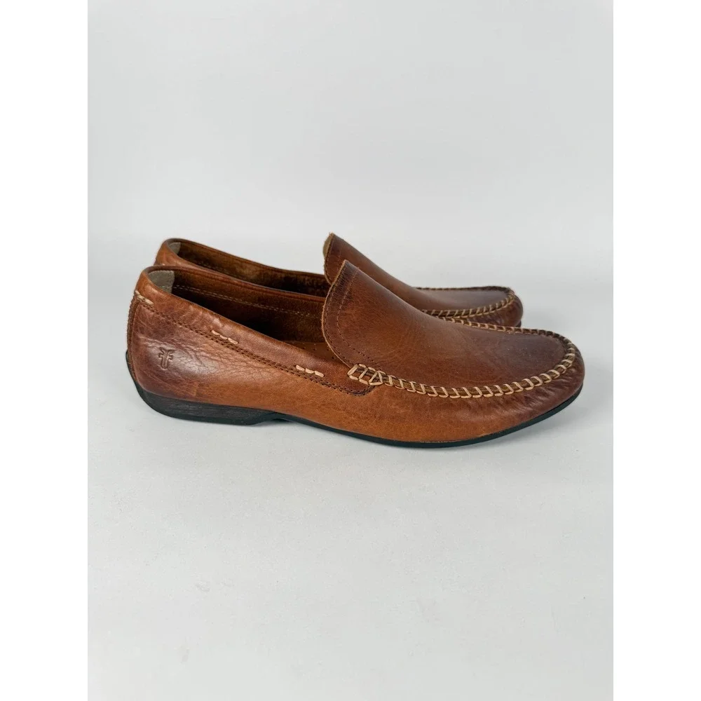 Frye Lewis Venetian Cognac Leather Loafers Mens 9.5 Driving Shoes 3480259-COG‎